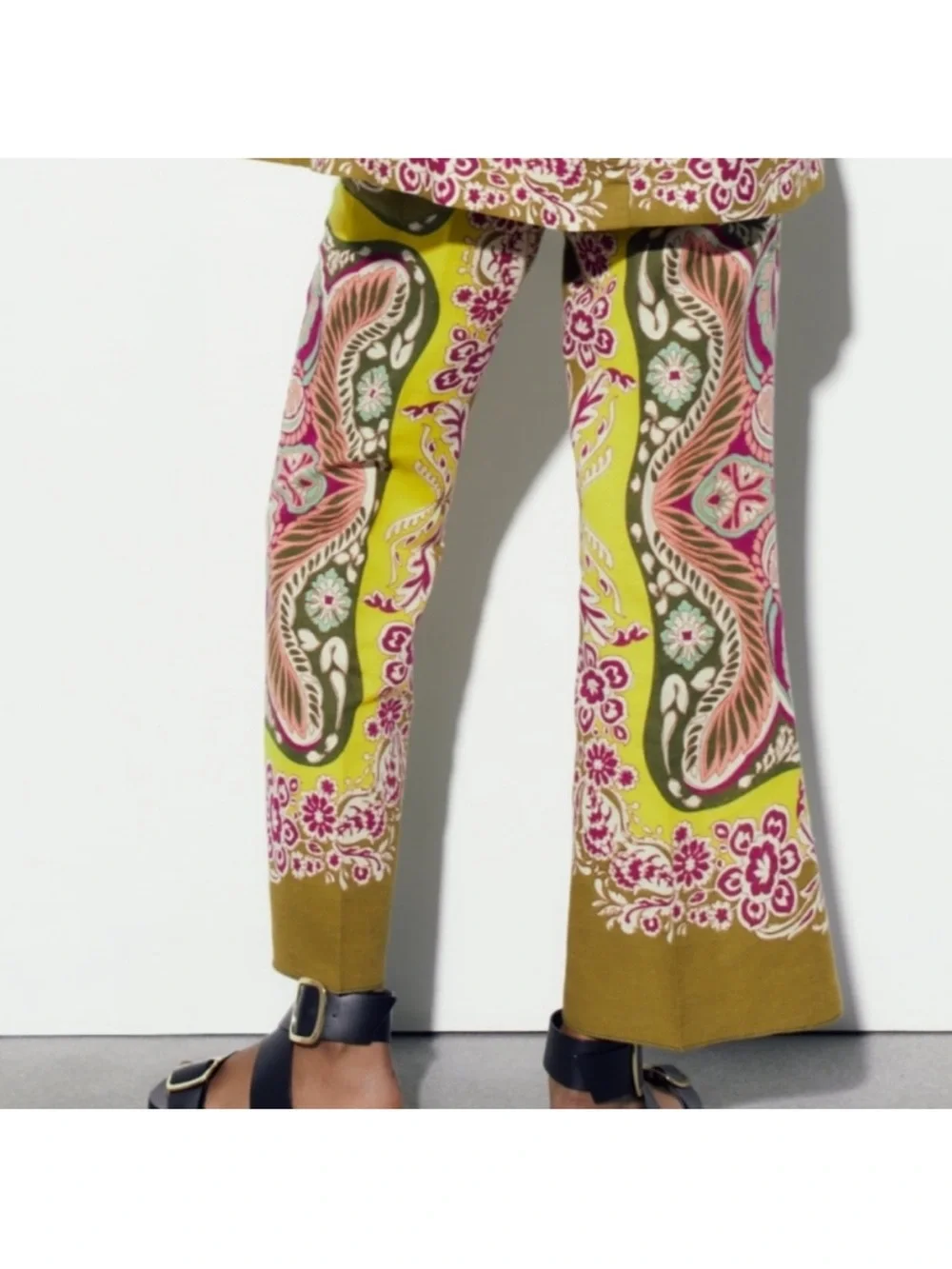 Zara Multicolor boho maximalist print linen blend pants XL